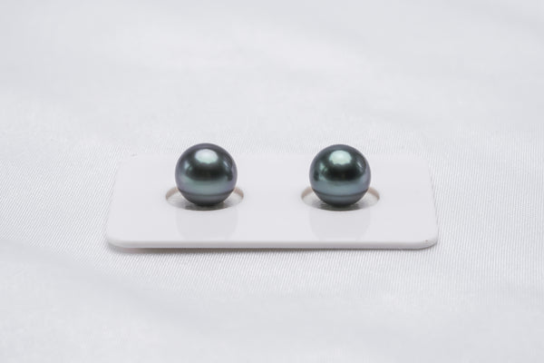 Green Blue Matched Pair - Round/Semi-Round 9.8mm AAA/AA quality Tahitian Pearl - Loose Pearl jewelry wholesale