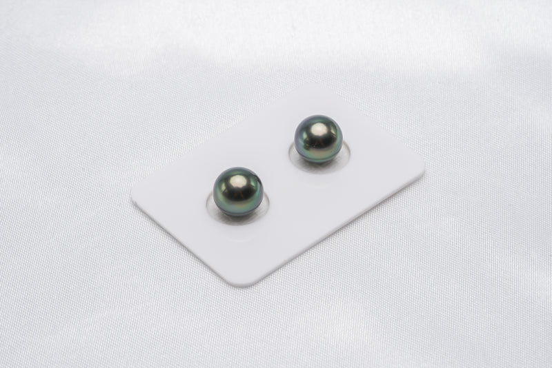 Peacock Green Matched Pair - Semi-Round 9.6mm AAA/AA quality Tahitian Pearl - Loose Pearl jewelry wholesale