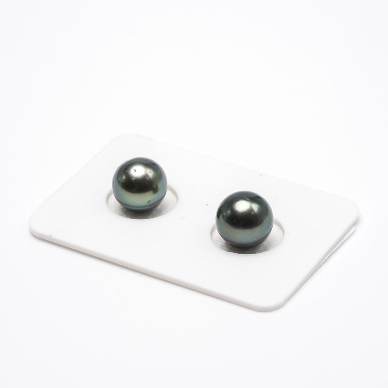 2pcs Green 9.5-9.7mm - RSR AA/A Quality Tahitian Pearl Pair ER1103