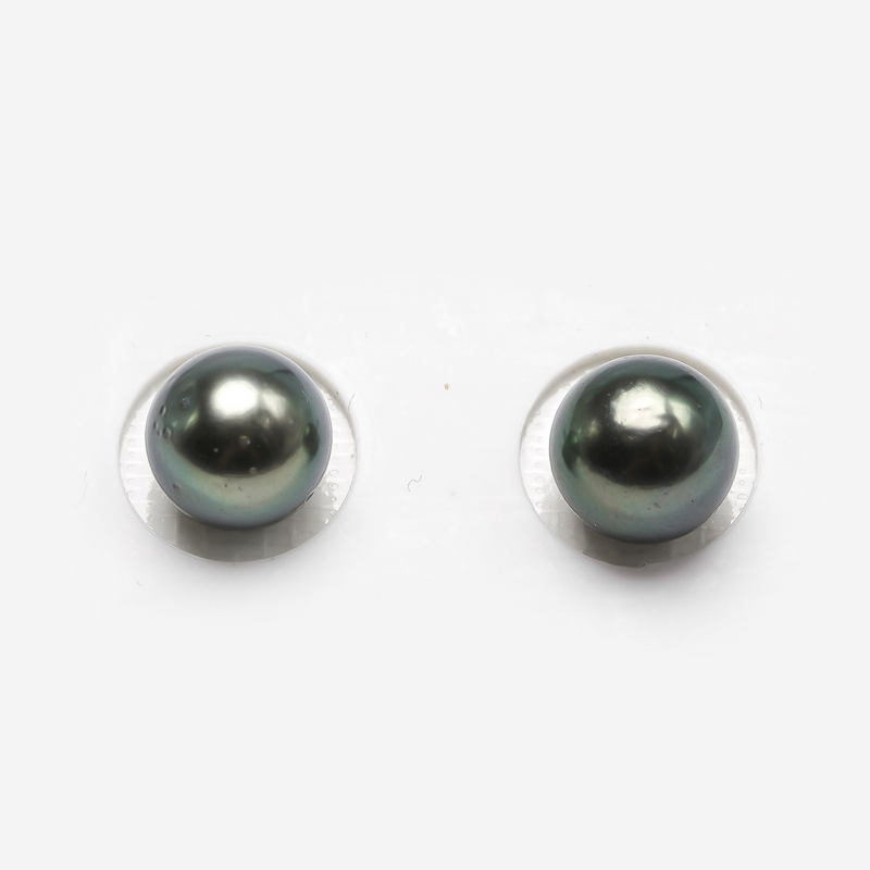 2pcs Green 9.5-9.7mm - RSR AA/A Quality Tahitian Pearl Pair ER1103