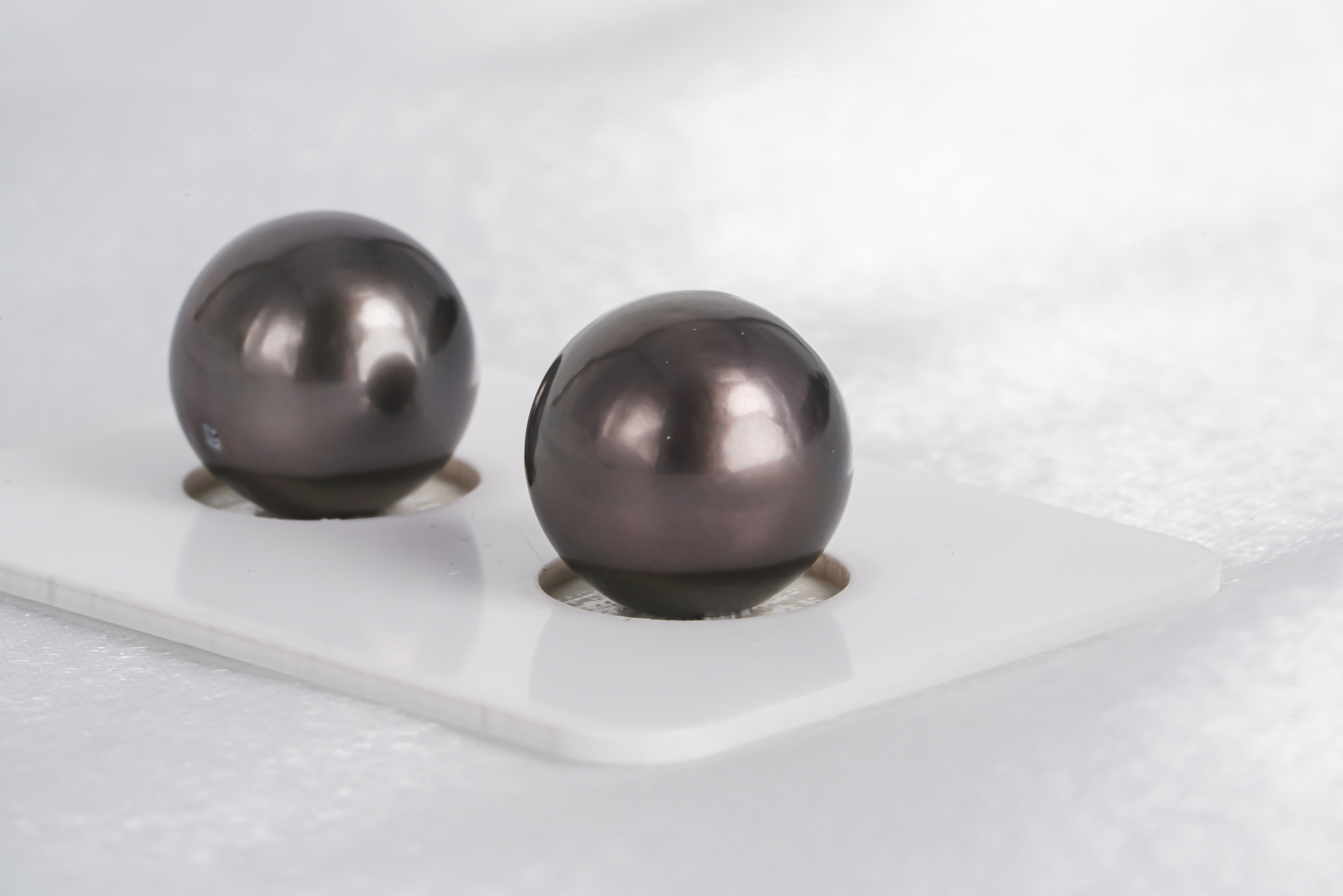 Cherry Dark Matched Pair - Round/Semi-Round 12mm AAA/AA quality Tahitian Pearl - Loose Pearl jewelry wholesale