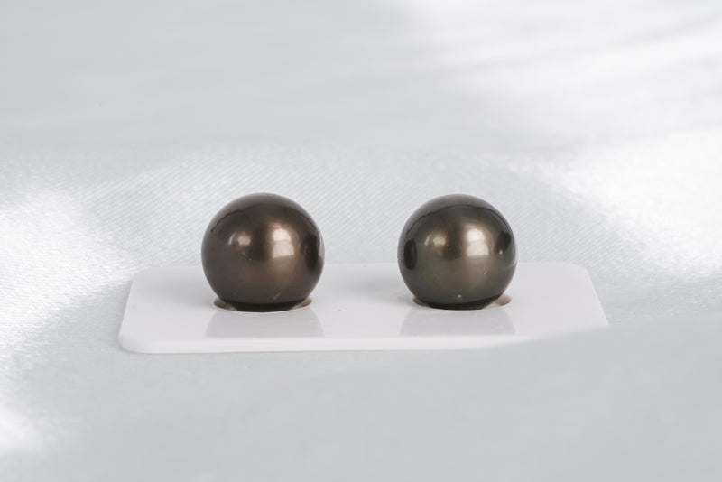 Brownish Matched Pair - Round/Semi-Round 12mm AA quality Tahitian Pearl - Loose Pearl jewelry wholesale