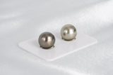 Olive & Yellow Matched Pair - Round/Semi-Round 12mm AA quality Tahitian Pearl - Loose Pearl jewelry wholesale