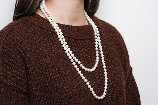 161pcs Fresh Water Pearl Double Chain Necklace - Near-Round 7mm AA/A quality - Loose Pearl jewelry wholesale