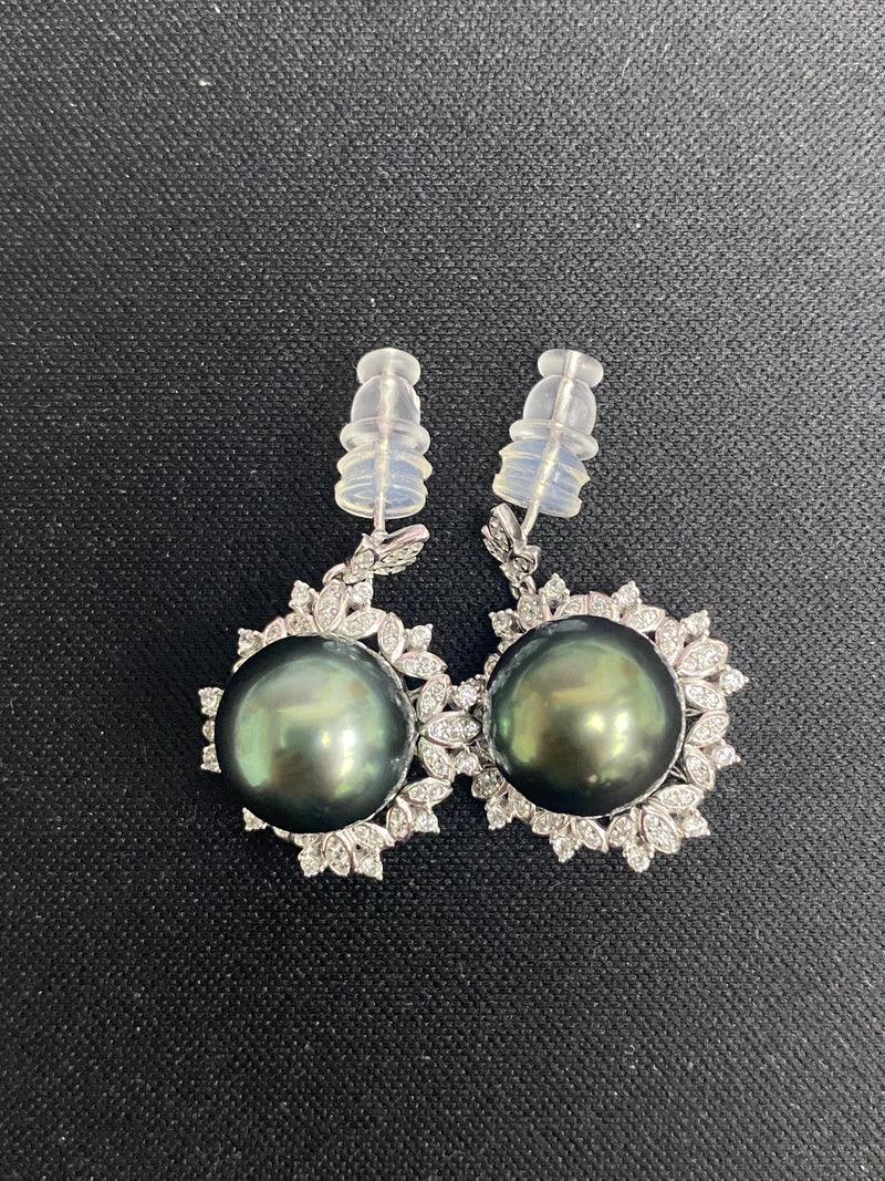 Green Matched Earrings - R/SR 11.5mm AAA/AA quality Tahitian Pearl - Loose Pearl jewelry wholesale