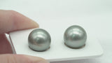 2pcs Grey Matched Pair - Round 13mm TOP/AAA quality Tahitian Pearl ER323A