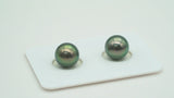 2pcs Green Matched Pair - Round 9mm TOP quality Tahitian Pearl ER377