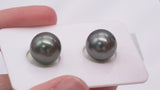 2pcs Dark Matched Pair - Round 11mm TOP/AAA quality Tahitian Pearl ER374