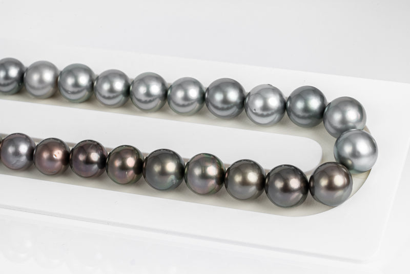 39pcs "Chocolate Flavour" Chocolate Silver Necklace - Semi-Round/Near-Round 11-12mm AA/A quality Tahitian Pearl - Loose Pearl jewelry wholesale