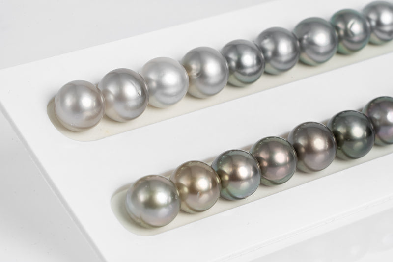 39pcs "Chocolate Flavour" Chocolate Silver Necklace - Semi-Round/Near-Round 11-12mm AA/A quality Tahitian Pearl - Loose Pearl jewelry wholesale