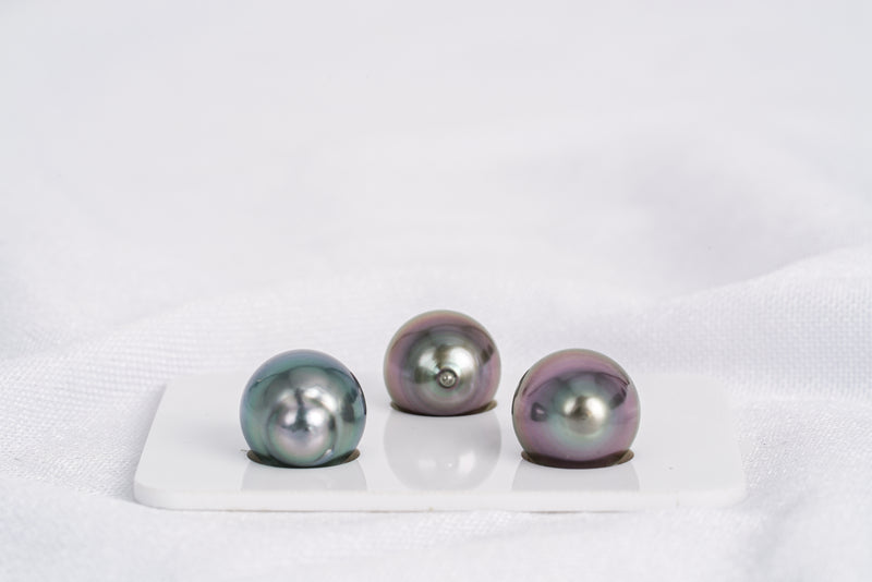 Peacock Mix Trio Set - Drop/Semi-Baroque 11mm TOP/AAA quality Tahitian Pearl - Loose Pearl jewelry wholesale