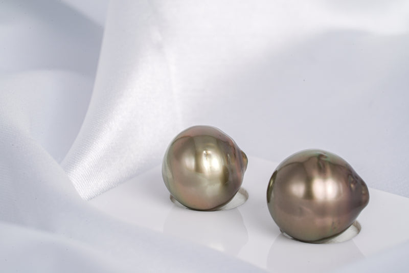 Bronze Pair - Circle/Semi-Baroque 13-14mm AA quality Tahitian Pearl - Loose Pearl jewelry wholesale