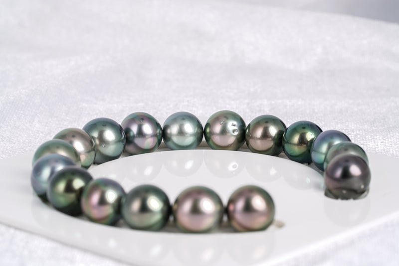 17pcs Green Mix Bracelet - Semi-Round/Near-Round 10-12mm AA quality Tahitian Pearl - Loose Pearl jewelry wholesale