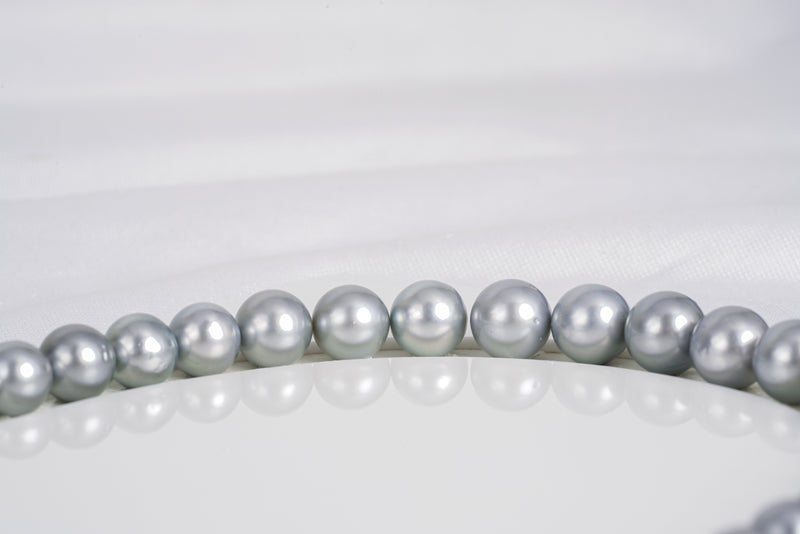 46pcs "Snow White" Light Grey Necklace - Semi-Round 8-11mm AA/AAA quality Tahitian Pearl - Loose Pearl jewelry wholesale