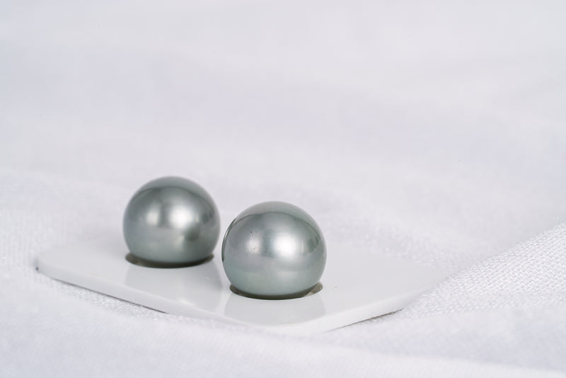 Grey Matched Pair - Round 13mm TOP/AAA quality Tahitian Pearl - Loose Pearl jewelry wholesale