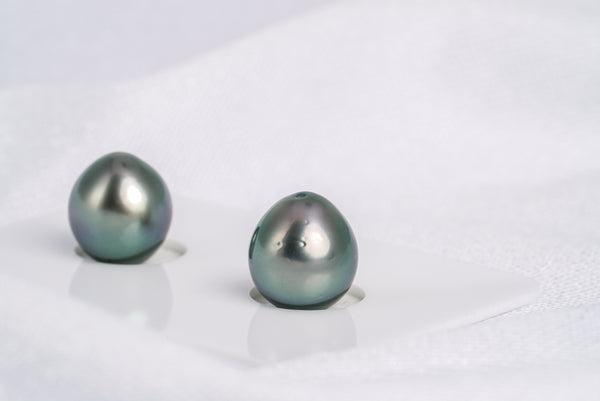 Green Matched Pair - SB/Drop 9mm AAA/AA quality Tahitian Pearl - Loose Pearl jewelry wholesale