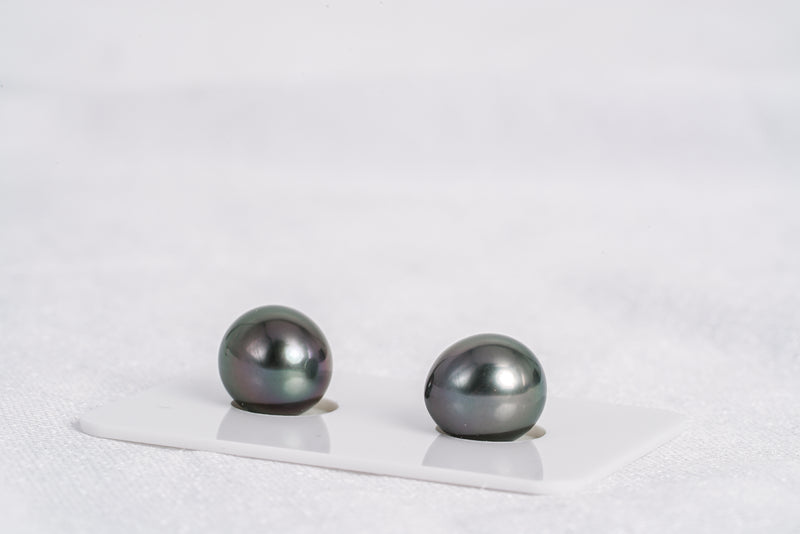 Green Matched Pair - Oval 10mm TOP quality Tahitian Pearl - Loose Pearl jewelry wholesale