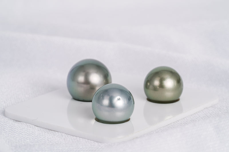 Silver & Green Trio Set- Semi-Round 12-14mm AA quality Tahitian Pearl - Loose Pearl jewelry wholesale