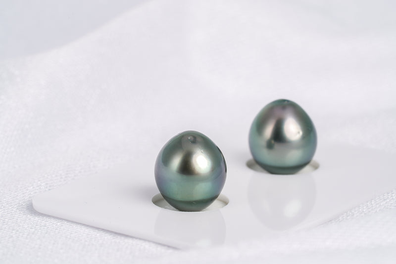 Green Matched Pair - SB/Drop 9mm AAA/AA quality Tahitian Pearl - Loose Pearl jewelry wholesale