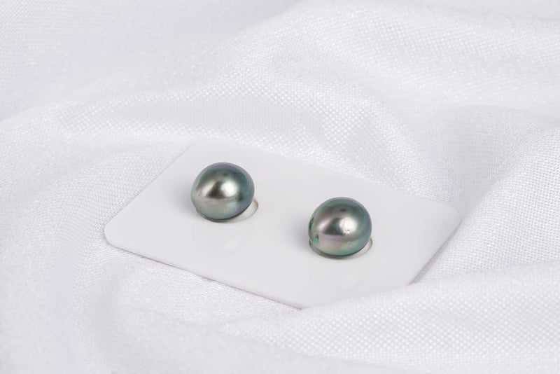 Green Matched Pair - SB/Drop 9mm AAA/AA quality Tahitian Pearl - Loose Pearl jewelry wholesale