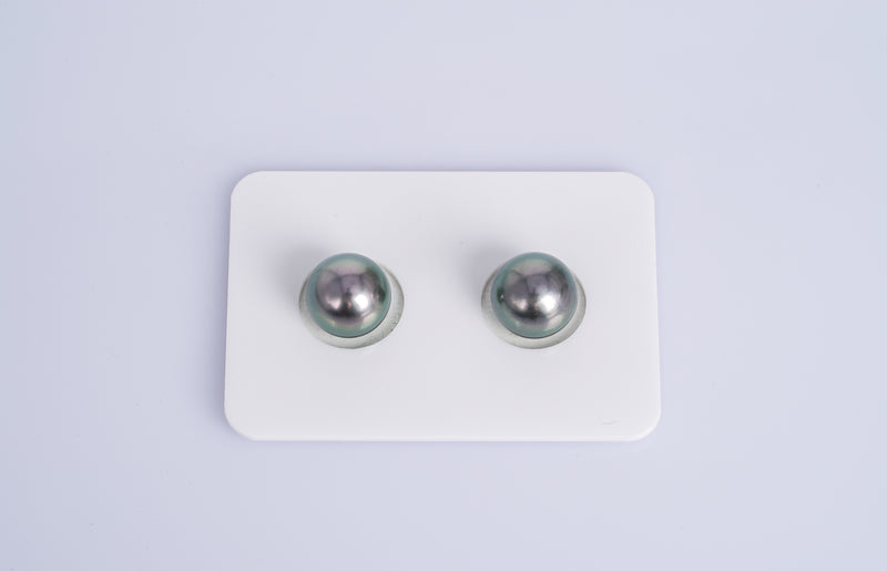 Cherry Green Matched Pair - Round/Semi Round 9-10mm TOP/AAA quality Tahitian Pearl Earrings - Loose Pearl jewelry wholesale