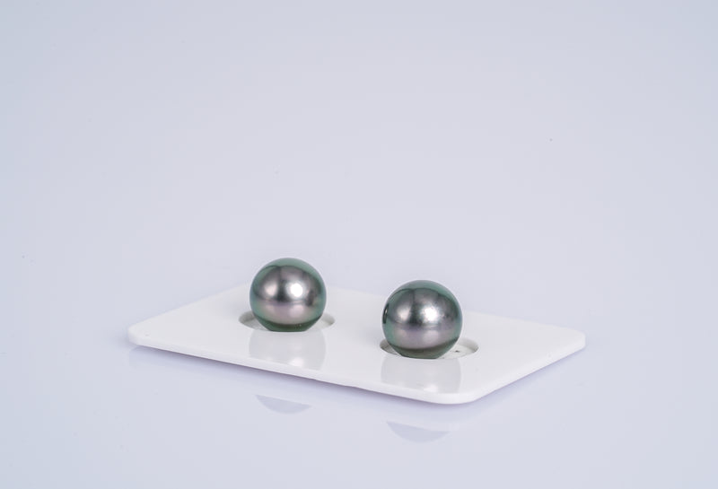 Cherry Green Matched Pair - Round/Semi Round 9-10mm TOP/AAA quality Tahitian Pearl Earrings - Loose Pearl jewelry wholesale